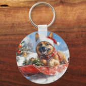 Belgisch Malinoi in Sledge Let it Snow Christmas Schlüsselanhänger (Vorderseite)