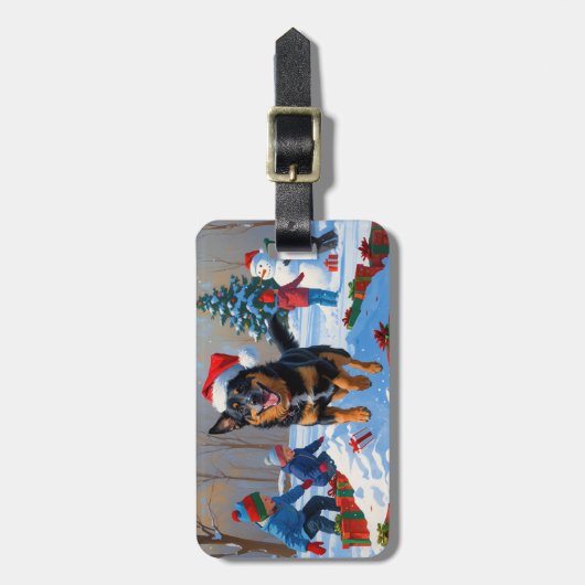 Belgisch Malinoi Weihnachtsfest Schneeszene Gepäckanhänger (Vorderseite vertikal)