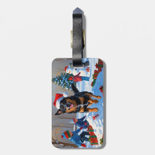 Belgisch Malinoi Weihnachtsfest Schneeszene Gepäckanhänger (Rückseite vertikal)