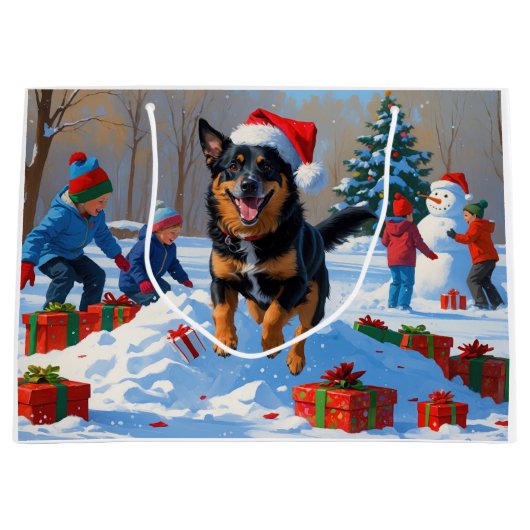 Belgisch Malinoi Weihnachtsfest Schneeszene Große Geschenktüte (Vorderseite)