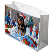 Belgisch Malinoi Weihnachtsfest Schneeszene Große Geschenktüte (Rückseite Schrägansicht)