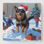 Belgisch Malinoi Weihnachtsfest Schneeszene Quadratische Wanduhr (Vorderseite)