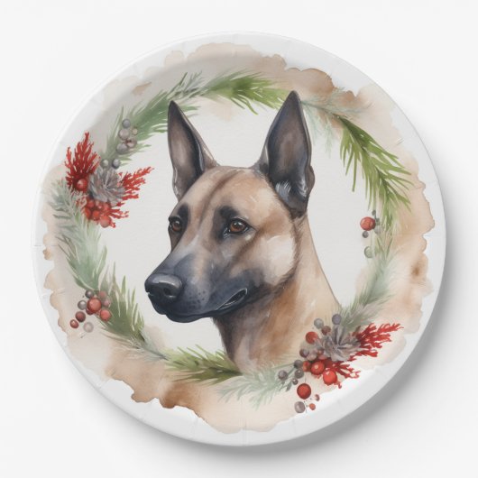 Belgisch Malinoi Weihnachtsschrei Festlicher Papi Pappteller (Vorderseite)