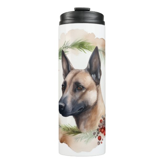 Belgisch Malinoi Weihnachtsschrei Festlicher Papi Thermosbecher (Vorderseite)