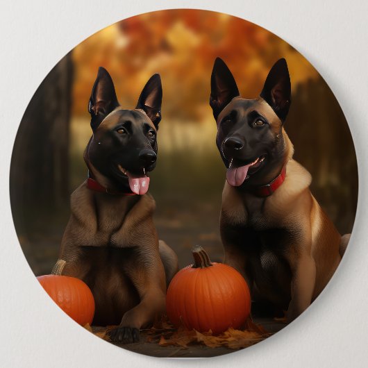 Belgisch Malinoi Welpe Autumn Delight Pumpkin Button (Vorderseite)