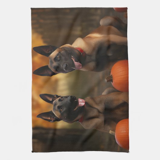 Belgisch Malinoi Welpe Autumn Delight Pumpkin Geschirrtuch (Vertikal)