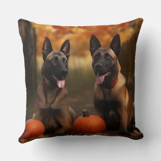 Belgisch Malinoi Welpe Autumn Delight Pumpkin Kissen (Rückseite)
