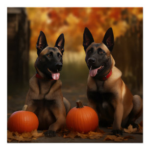 Belgisch Malinoi Welpe Autumn Delight Pumpkin Poster