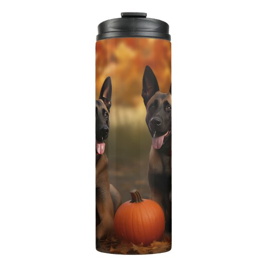 Belgisch Malinoi Welpe Autumn Delight Pumpkin Thermosbecher (Vorderseite)
