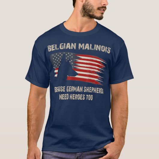 Belgisch Malinois American Flag Funny Dog Geschenk T-Shirt (Vorderseite)
