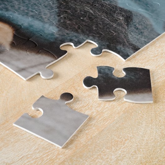 Belgisch Malinois Boxer | Welpe auf schwarzem Foto Puzzle (Seite)