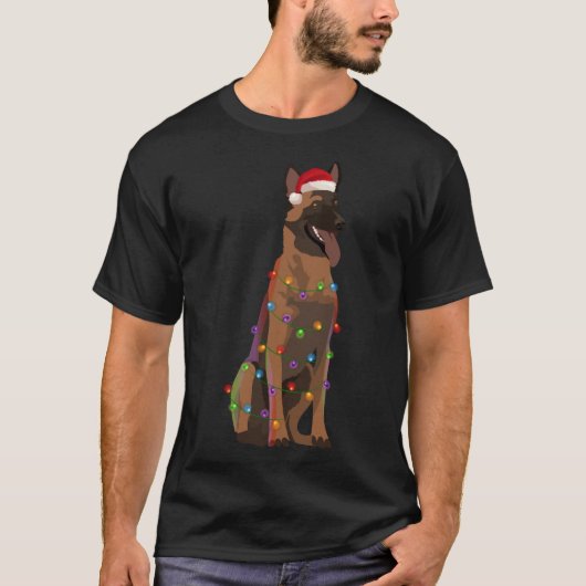 Belgisch Malinois Christmas Lights Xmas Dog Lover  T-Shirt (Vorderseite)