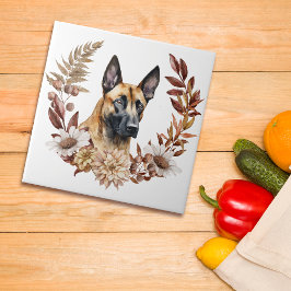 Belgisch Malinois Dog Herbstkranz Fliese