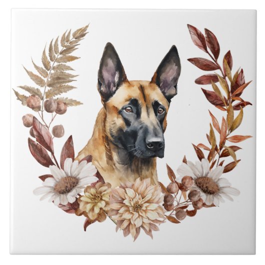 Belgisch Malinois Dog Herbstkranz Fliese (Vorderseite)