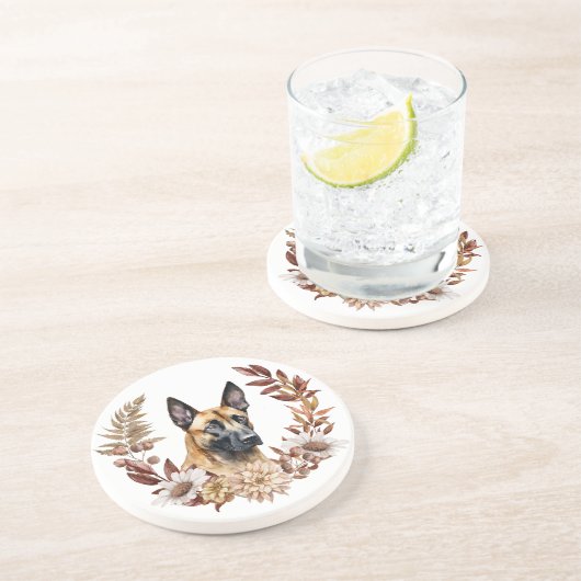 Belgisch Malinois Dog Herbstkranz Getränkeuntersetzer (Seite)