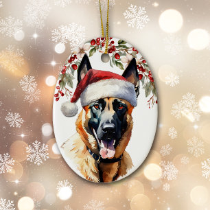 Belgisch Malinois Dog Holly Berry Weihnachten Keramik Ornament