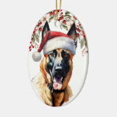 Belgisch Malinois Dog Holly Berry Weihnachten Keramik Ornament (Links)