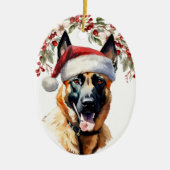 Belgisch Malinois Dog Holly Berry Weihnachten Keramik Ornament (Vorne)