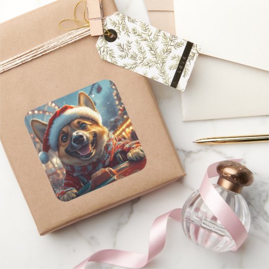 Belgisch Malinois Dog Roller Untersetzer Weihnacht Quadratischer Aufkleber (Schenken)