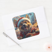 Belgisch Malinois Dog Roller Untersetzer Weihnacht Quadratischer Aufkleber (Umschlag)