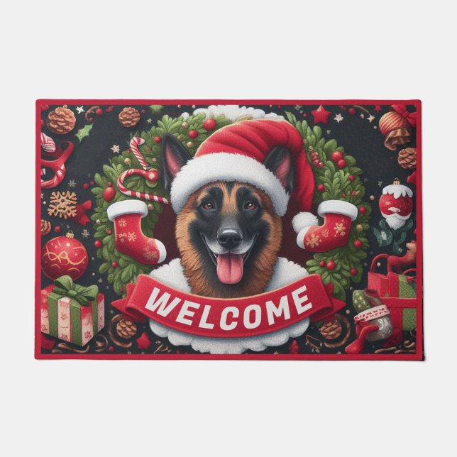 Belgisch Malinois Dog Santa Claus Weihnachten Will Fußmatte (Vorderseite)