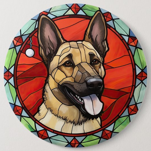 Belgisch Malinois gestaintes Glass Weihnachten Button (Vorderseite)