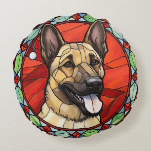 Belgisch Malinois gestaintes Glass Weihnachten Rundes Kissen