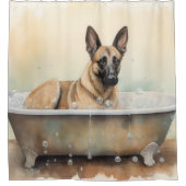 Belgisch Malinois in Bathtub Wasserfarben Kunst Duschvorhang (Vorderseite)