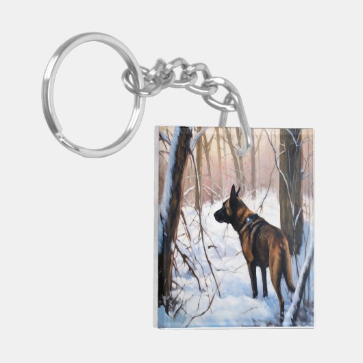 Belgisch Malinois Let It Snow Weihnachten Schlüsselanhänger (Vorderseite links)