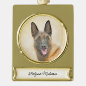 Belgisch Malinois Malerei - Niedliche Original Hun Banner-Ornament Gold (Vorderseite)