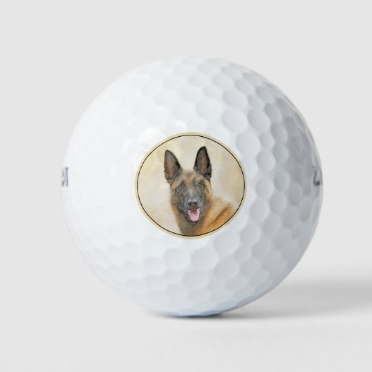 Belgisch Malinois Malerei - Niedliche Original Hun Golfball (Vorderseite)