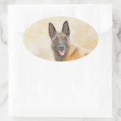 Belgisch Malinois Malerei - Niedliche Original Hun Ovaler Aufkleber (Tasche)