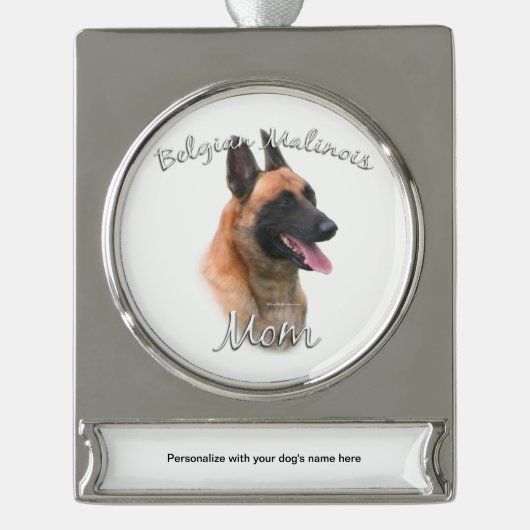 Belgisch Malinois Mama 2 Banner-Ornament Silber (Vorderseite)