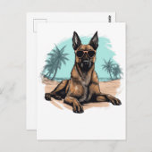 Belgisch-malinois mit Sonnenbrille am Strand Postkarte (Vorne/Hinten)