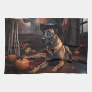 Belgisch Malinois Pumpkins Halloween Beängstigend Geschirrtuch