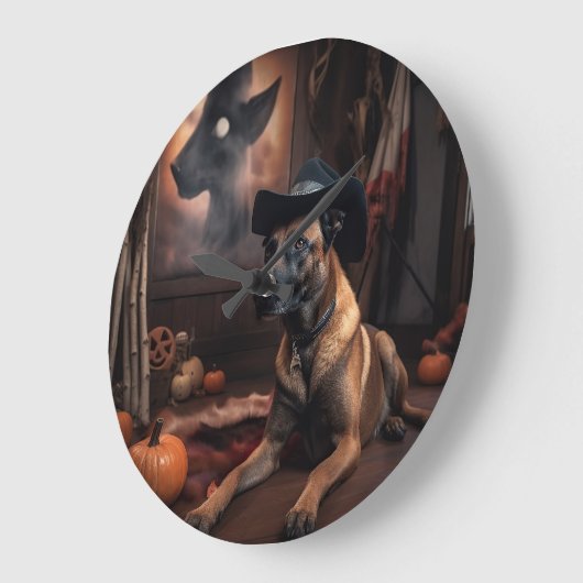 Belgisch Malinois Pumpkins Halloween Beängstigend Große Wanduhr (Winkel)