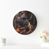 Belgisch Malinois Pumpkins Halloween Beängstigend Große Wanduhr (Zuhause)
