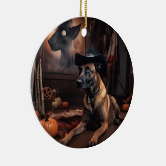 Belgisch Malinois Pumpkins Halloween Beängstigend Keramik Ornament (Rechts)