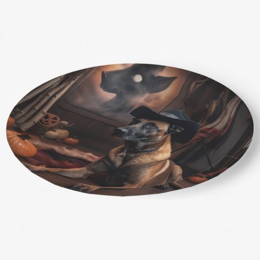 Belgisch Malinois Pumpkins Halloween Beängstigend Pappteller (Schrägansicht)