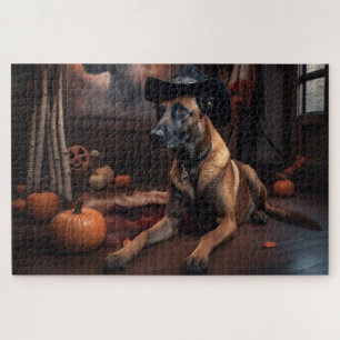 Belgisch Malinois Pumpkins Halloween Beängstigend Puzzle