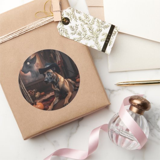 Belgisch Malinois Pumpkins Halloween Beängstigend Runder Aufkleber (Schenken)