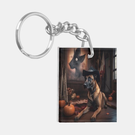 Belgisch Malinois Pumpkins Halloween Beängstigend Schlüsselanhänger (Vorderseite links)