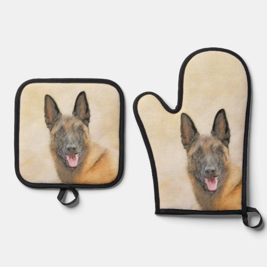 Belgisch Malinois Shepherd Mahogany Malerei Art Ofenhandschuh & Topflappen-Set (Vorderseite)