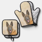 Belgisch Malinois Shepherd Mahogany Malerei Art Ofenhandschuh & Topflappen-Set (Vorderseite/Rückseite)