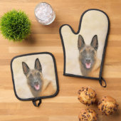 Belgisch Malinois Shepherd Mahogany Malerei Art Ofenhandschuh & Topflappen-Set (Oben Unten)