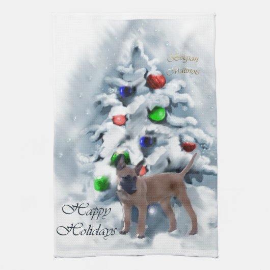 Belgisch Malinois Weihnachten Geschirrtuch (Vertikal)