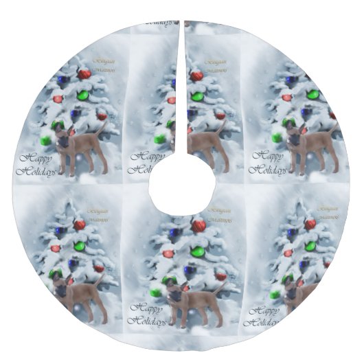 Belgisch Malinois Weihnachten Polyester Weihnachtsbaumdecke (Vorderseite)