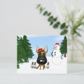 Belgisch Malinois Winter Snow Postkarte (Stehend Vorderseite)