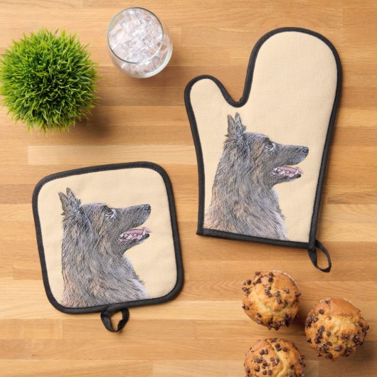 Belgisch Tervuren Shepherd Mahogany Malerei Art Ofenhandschuh & Topflappen-Set (Oben Unten)