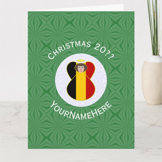 Belgische Angel-Weihnachtsflagge Personalisiert Karte (Vorderseite)